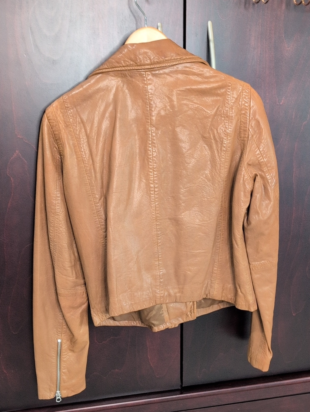Madewell Tan lamb Leather Moto Jacket L - Picture 4 of 9